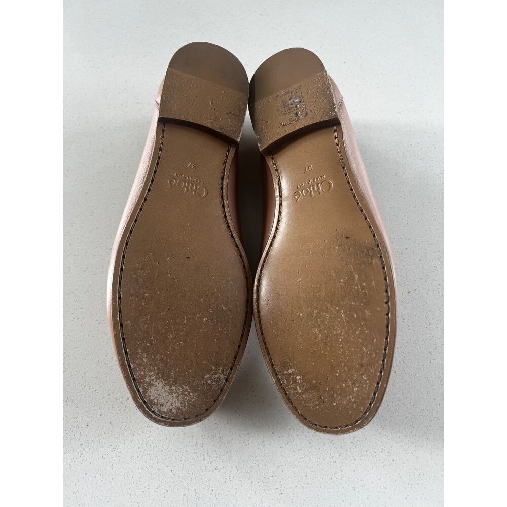 CHLOÉ logo embellished beige nude leather loafers Flats size 37 - Picture 7 of 8